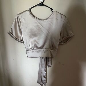 Glam Satin Tie-Back Blouse - Cream